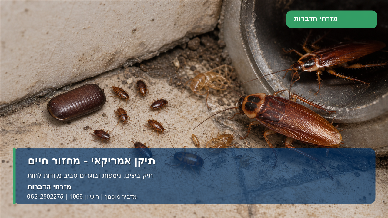 תמונה ממותגת של מחזור חיים של תיקן אמריקאי: תיק ביצים, נימפות ובוגרים סביב נקודת לחות.