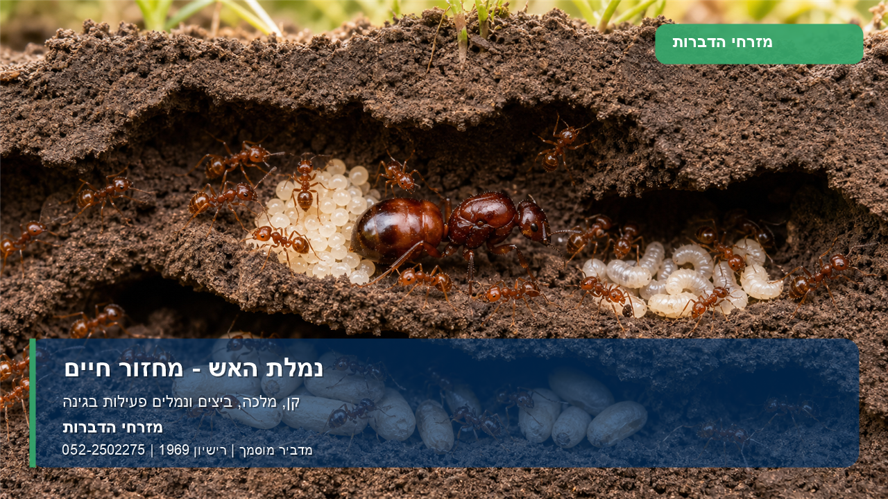 נמלת האש - מחזור חיים - תמונה ממותגת של מזרחי הדברות