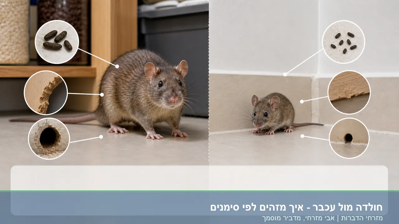חולדה מול עכבר - איך מזהים לפי סימנים - תמונת השוואה ממותגת של מזרחי הדברות