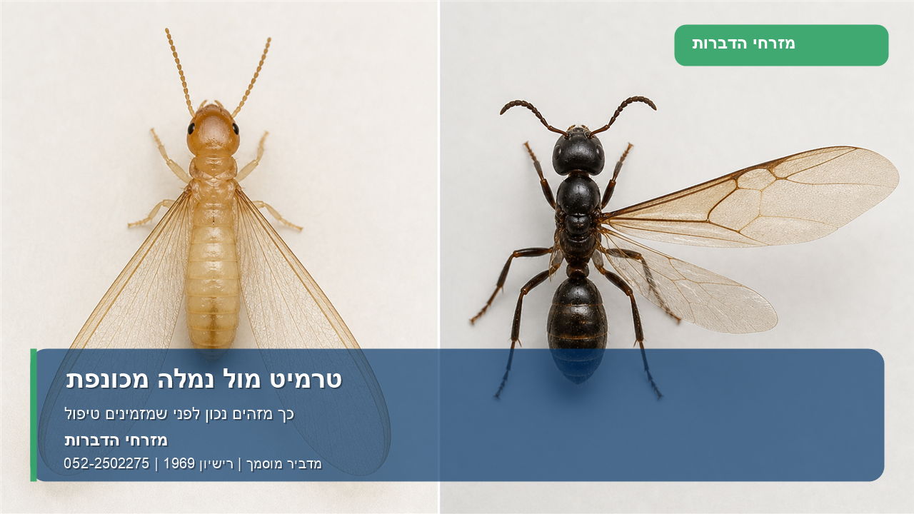 טרמיט מול נמלה מכונפת - איך מזהים נכון - תמונה ממותגת של מזרחי הדברות